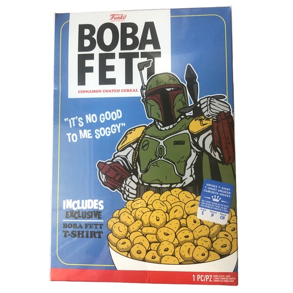 STAR WARS Pop Funko Limited Boba Fett T-shirt Cereal Box Mandalorian - Picture 1 of 4